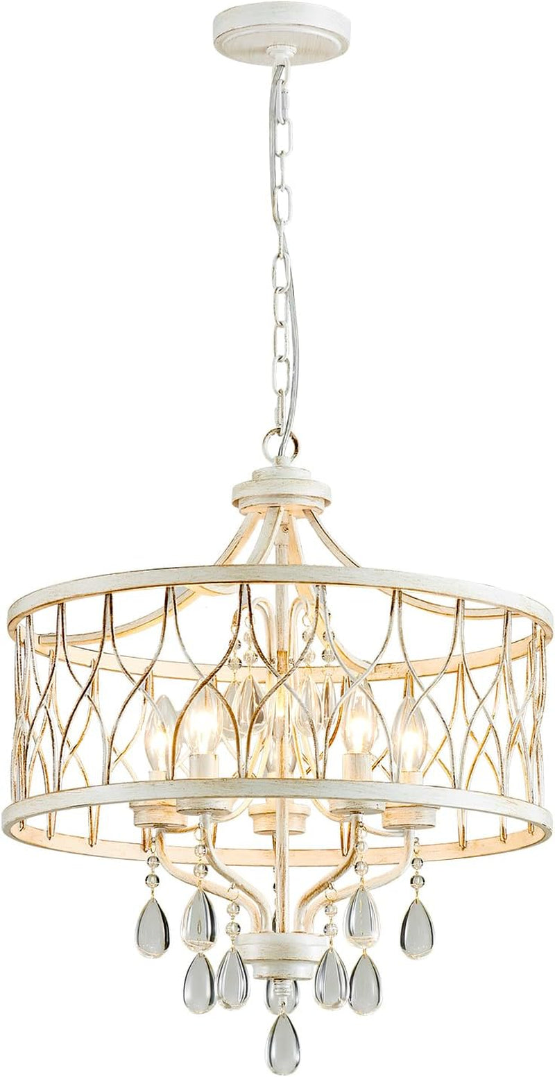 Five Light Crystal Chandelier White Finish Fixture-0