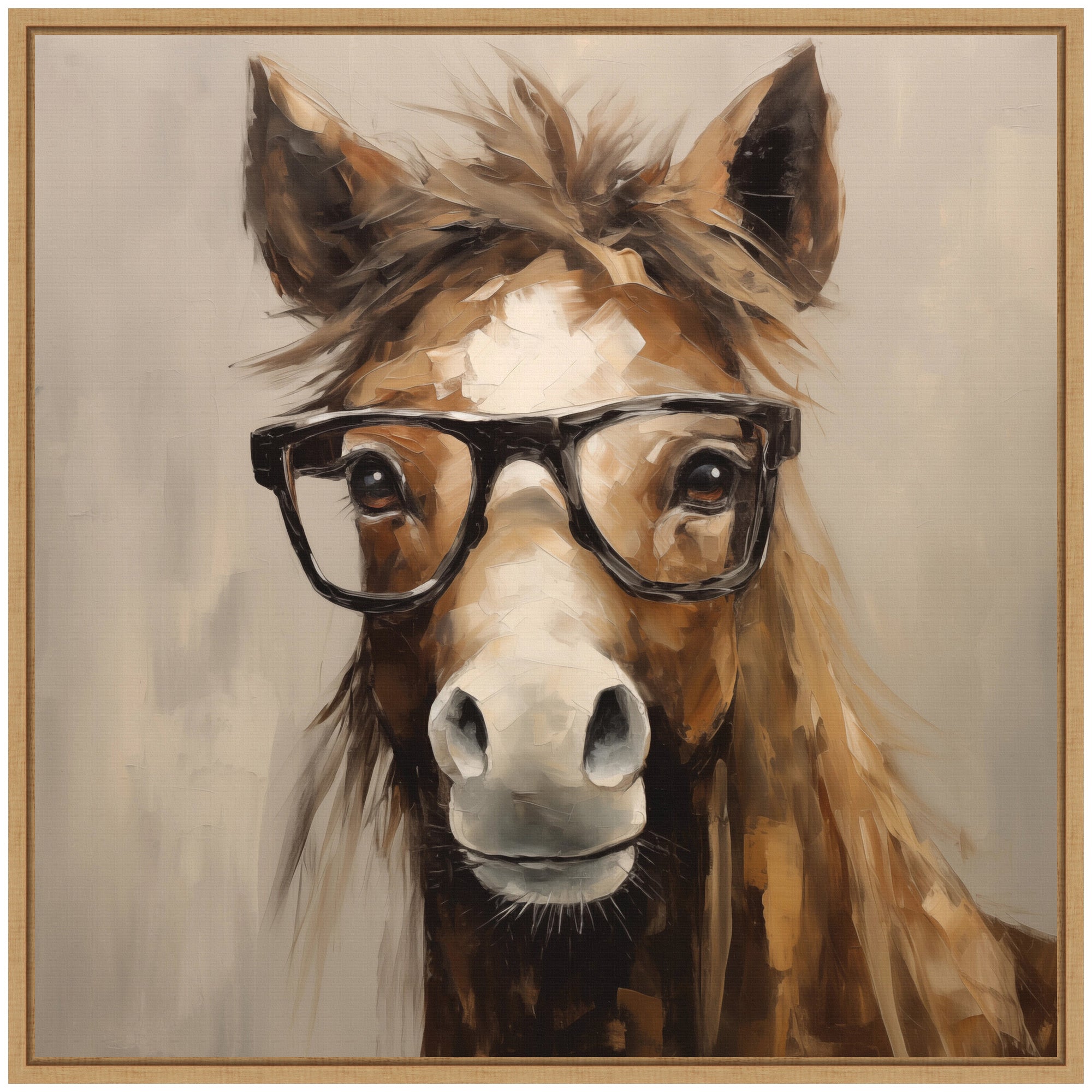 Sylvie Hay Those Are My Glasses Horse Framed Canvas by The Creative Bunch Studio