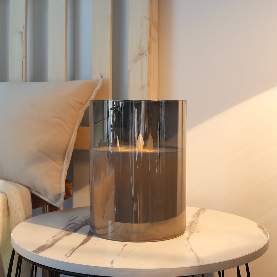 8" High 3-Wick Glass Flameless Candles-0