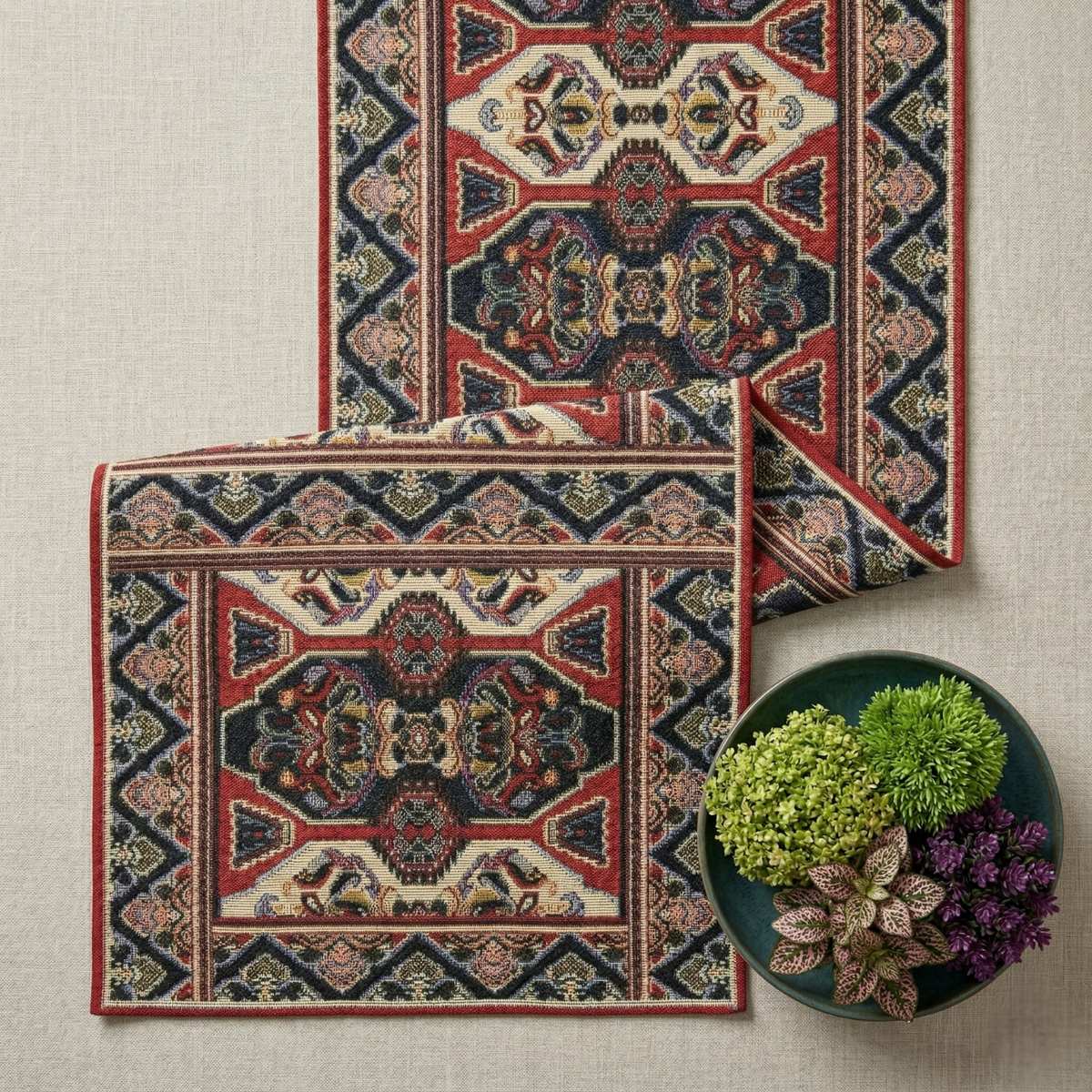 DaDalogy Elegant Majestic Kilim Red Persian Rug Ornate Floral Woven Tapestry Table Runner (18195)