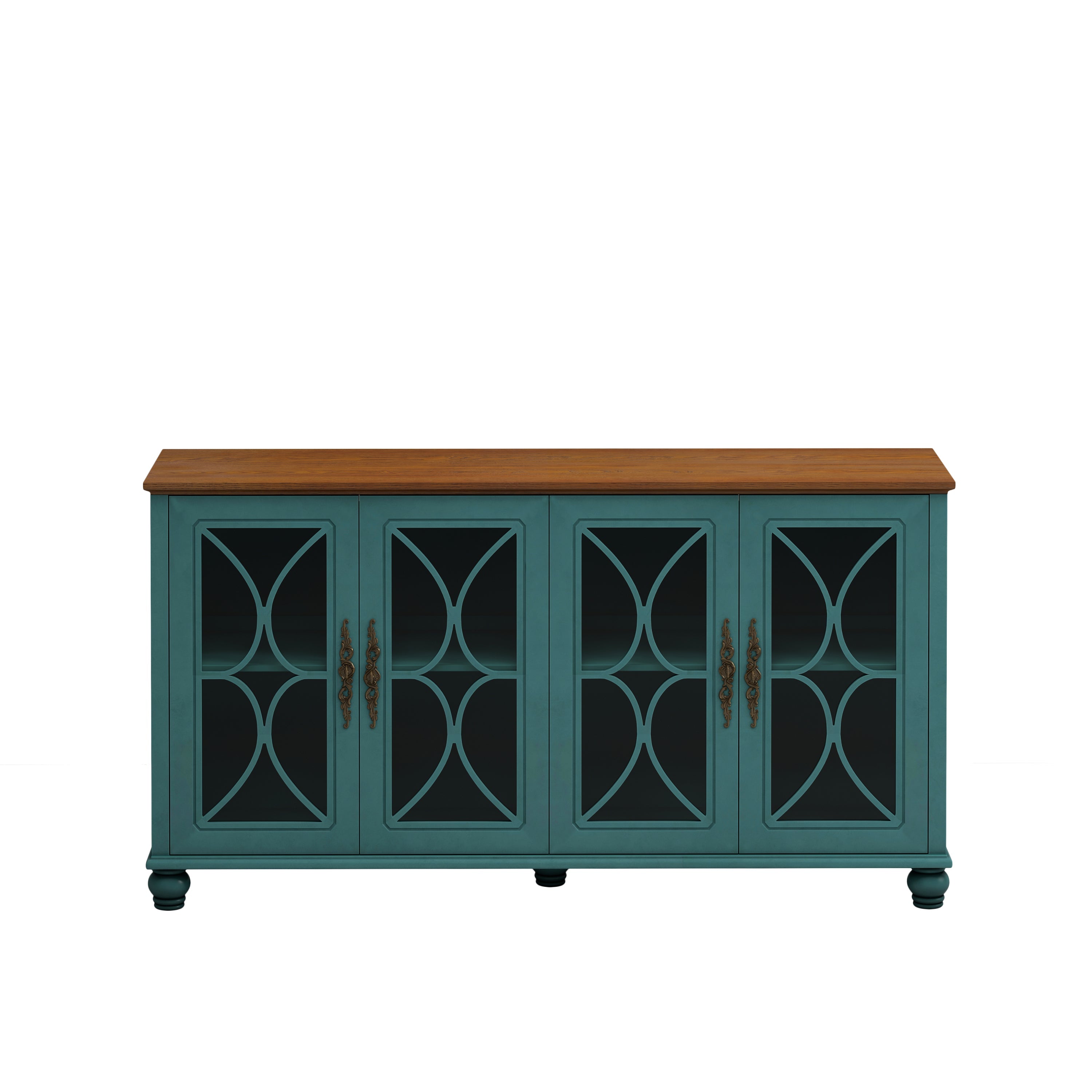 Elegant European Antique Style 4-Door Cabinet with Tempered Glass Doors