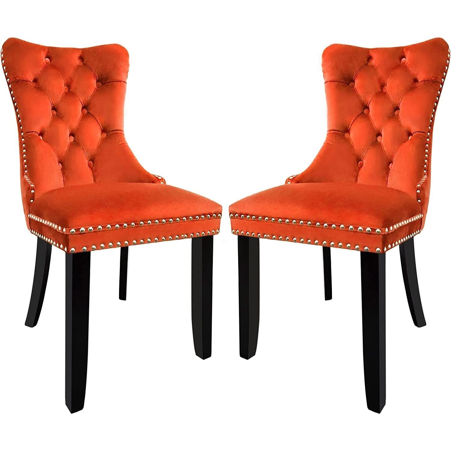 Solid Wood Dining Chairs With Nailhead Back Set Of 2