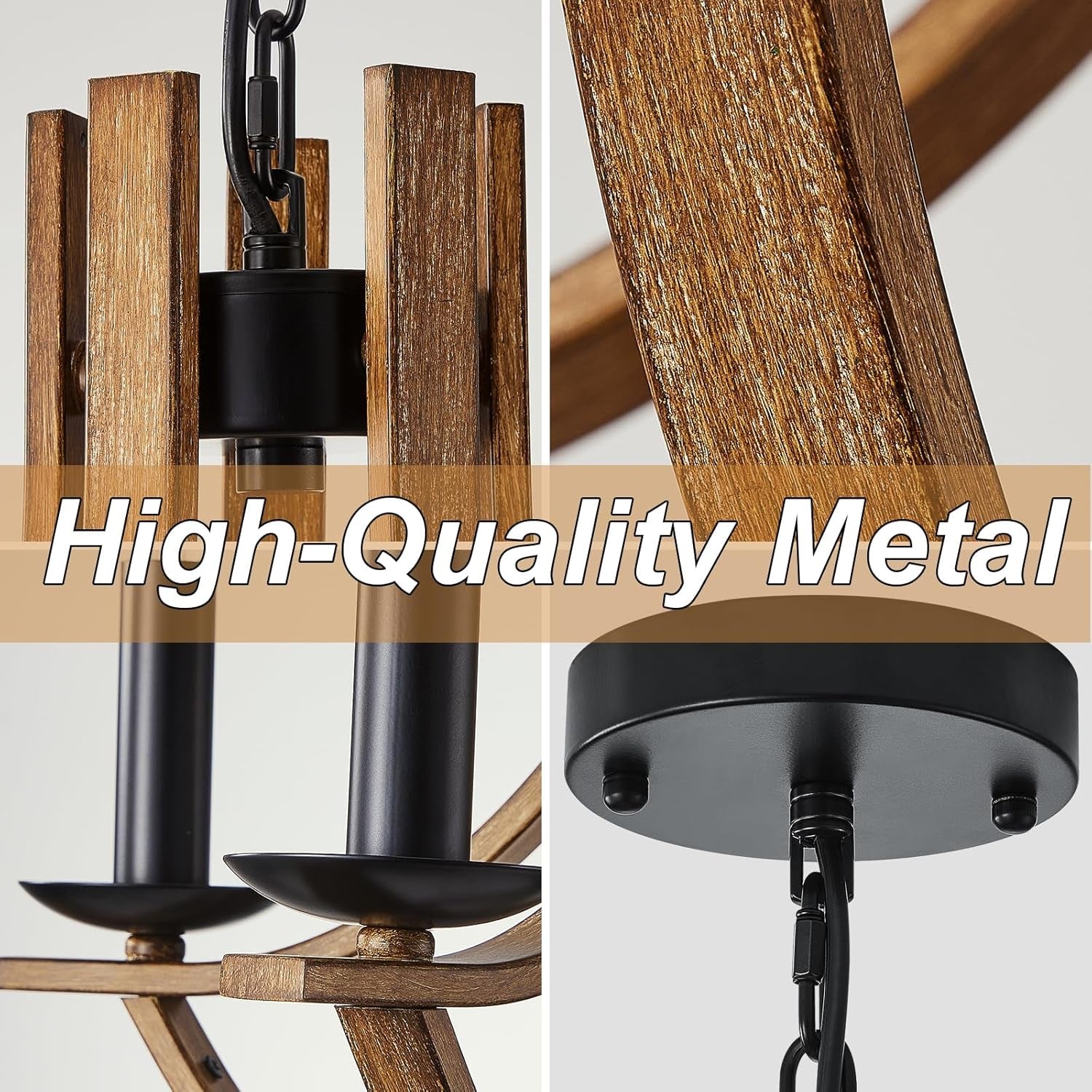 22 Inch Farmhouse Wooden Chandelier 5 Lights Black Finish-3