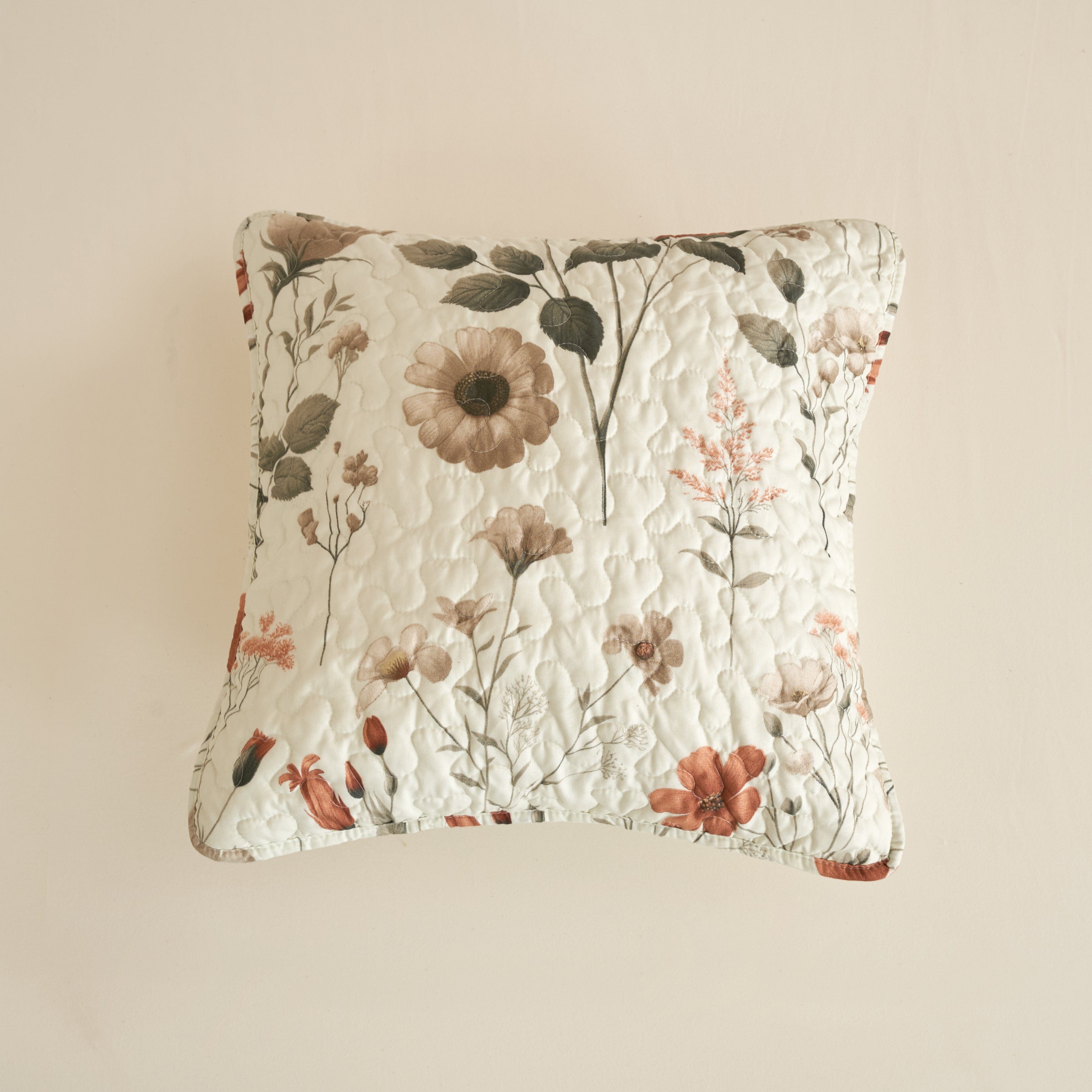 DaDalogy Enchanted Meadow Quilt Set - Victoria Garden Delicate Floral Symphony in Beige, Rose, and Soft Green, Luxuriously Soft Quilted Bedspread Set