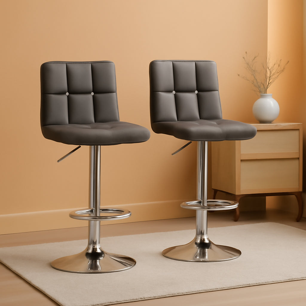 Bar Stools Set of 2, PU Leather Swivel Backrest, Gray