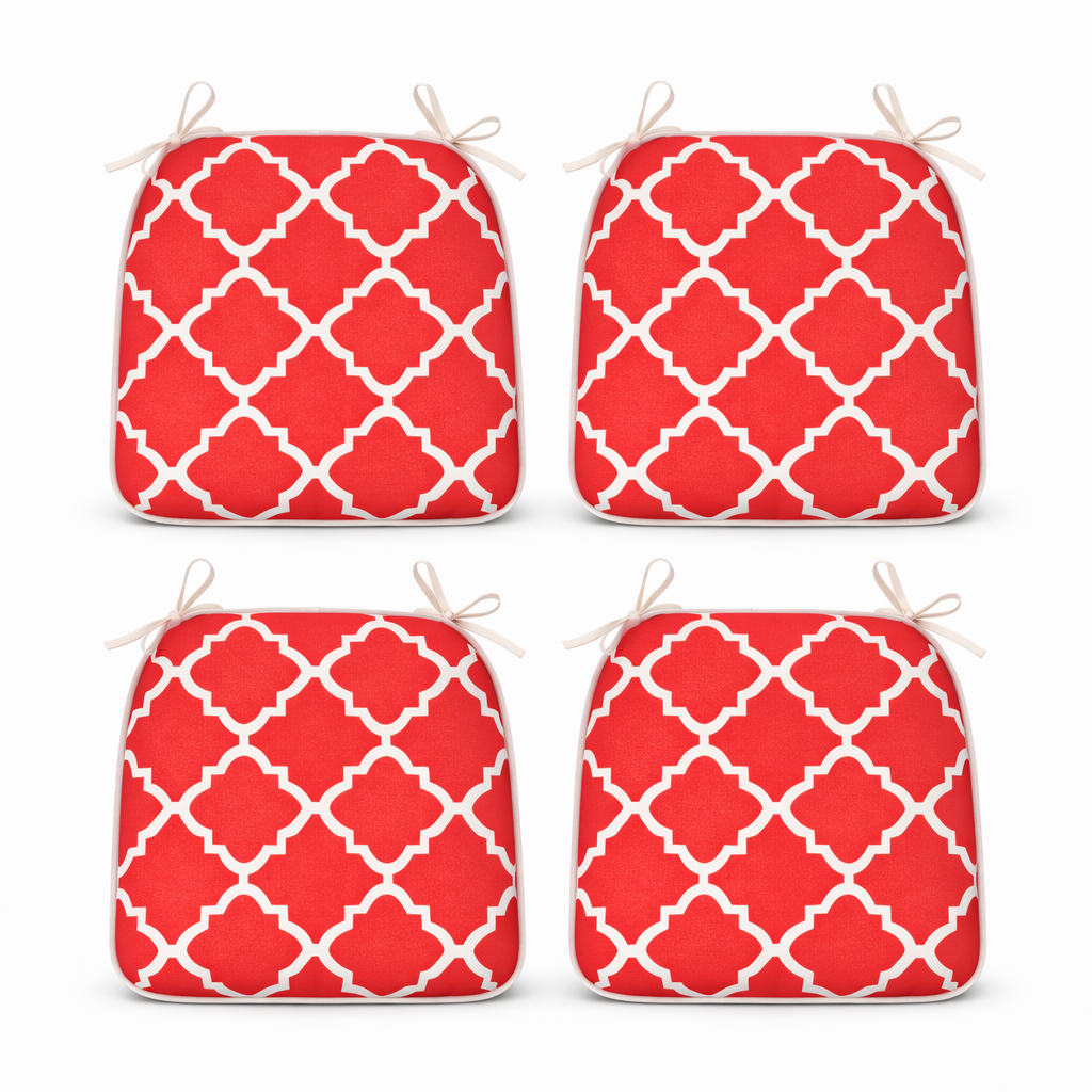 Outdoor Chair Cushions with Straps - Set of 4, Plaid Red