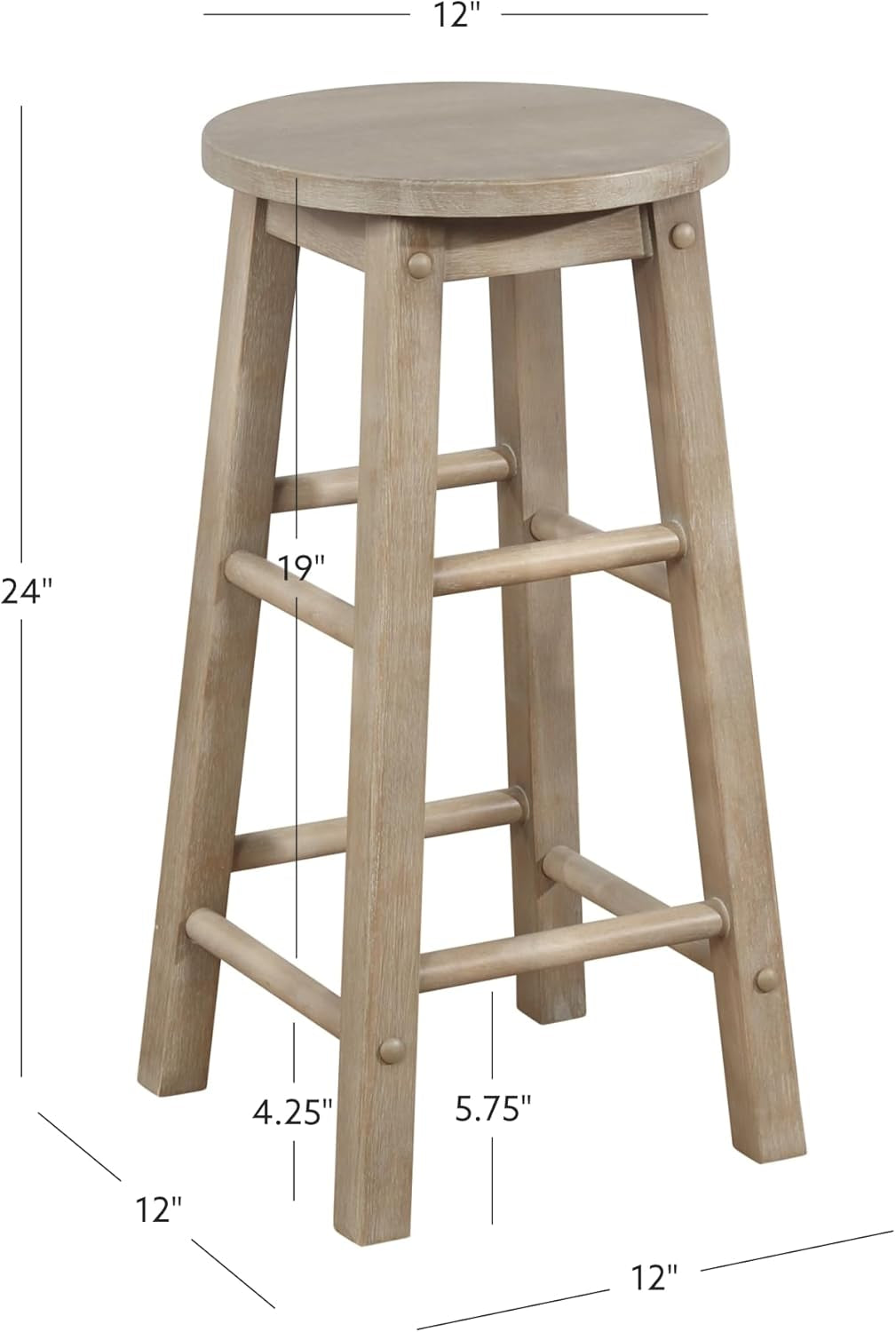 Zeke Grey Wash 24 Inch Counter Stool Round Seat Modern