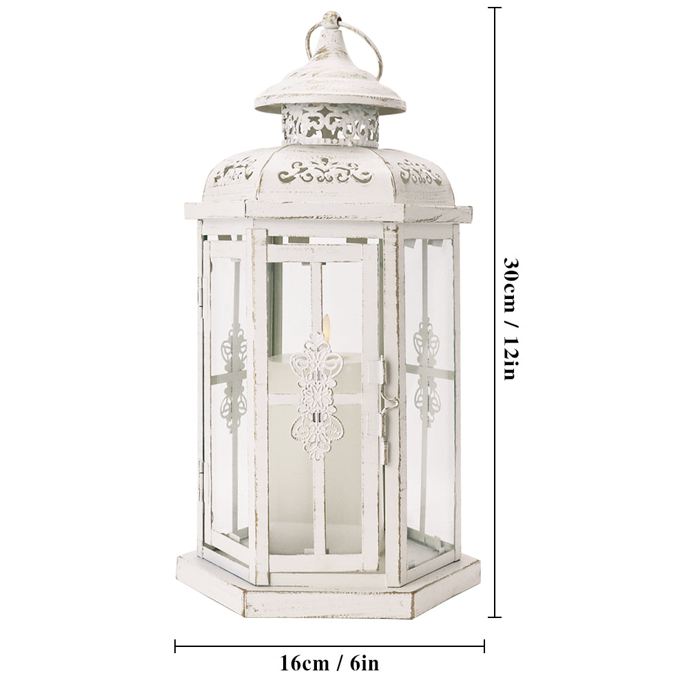 12" H Medium Candle Lantern for Indoor Outdoor(White with Gold Brush)-3