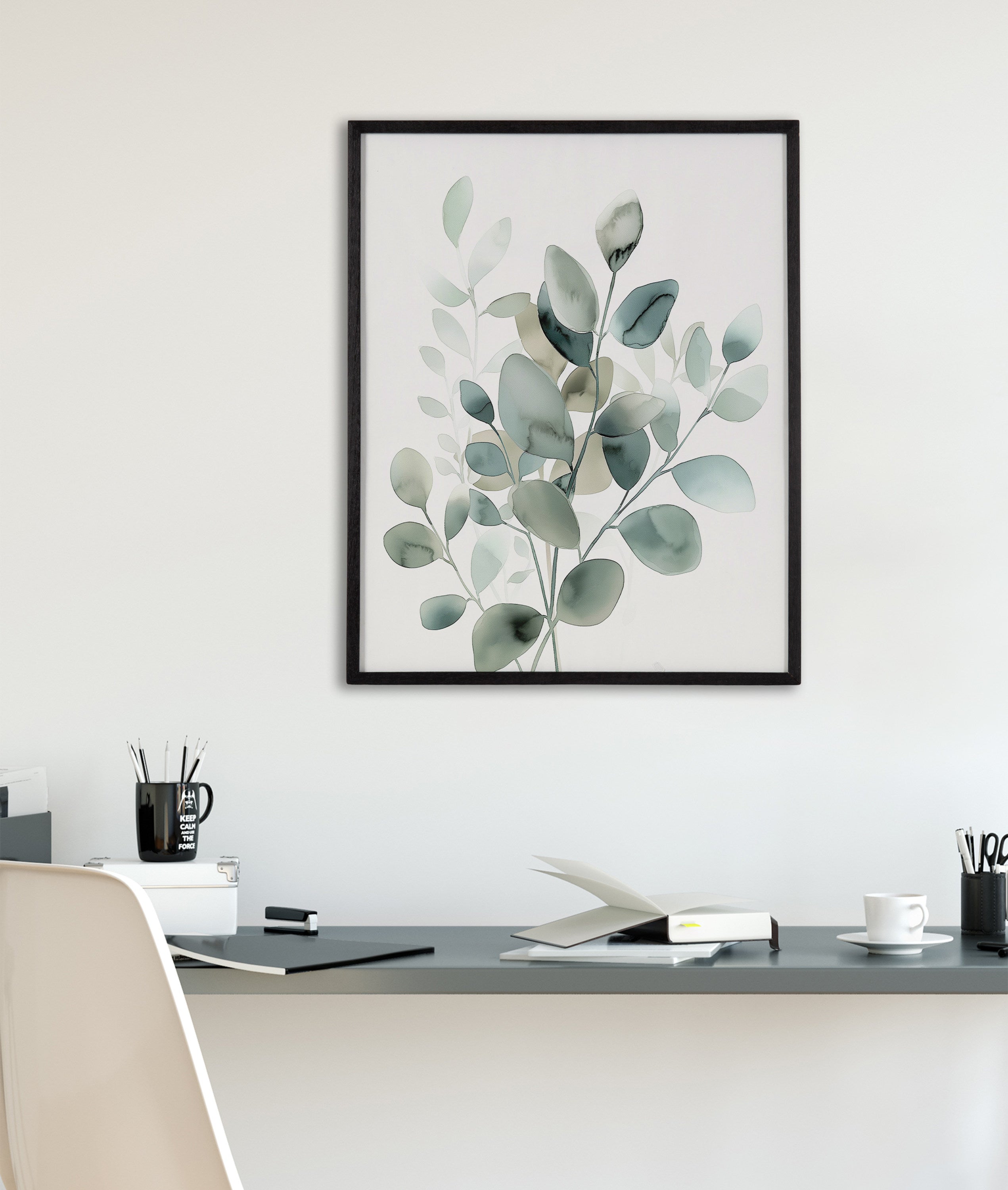 Gallery Modern Minimalist Botanical Watercolor in Muted Teal Print by The Creative Bunch Studio