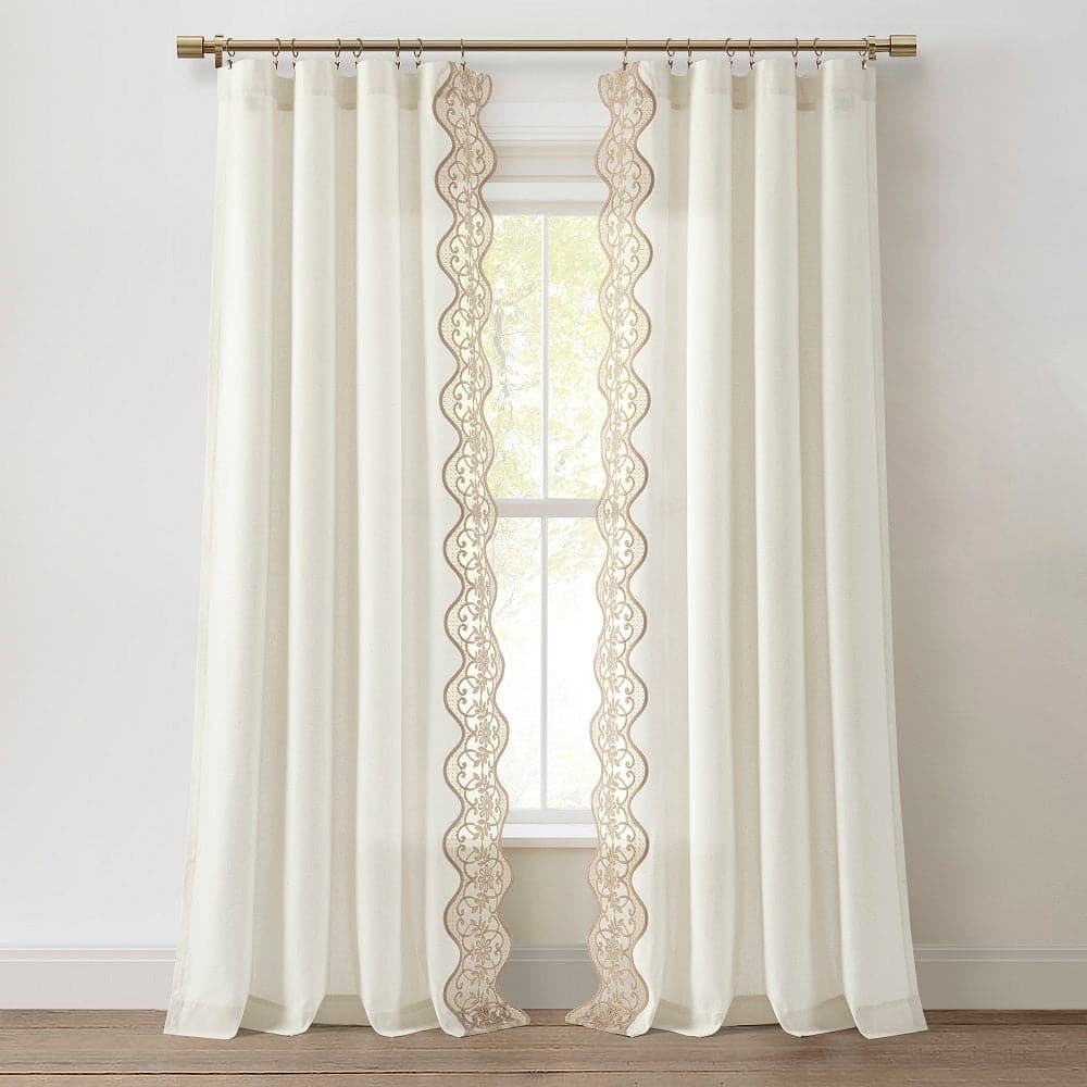 Scalloped Edge Lace Border Window Curtain Panel