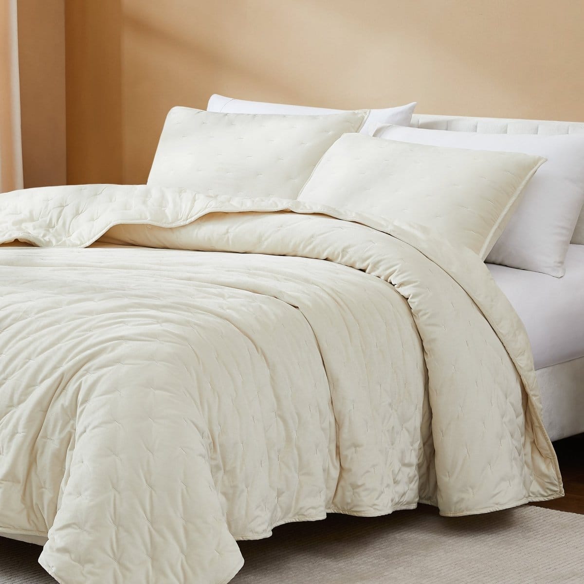 Haven Velvet Embroidered Stitch Cozy Super Soft Quilt 3 Piece Set