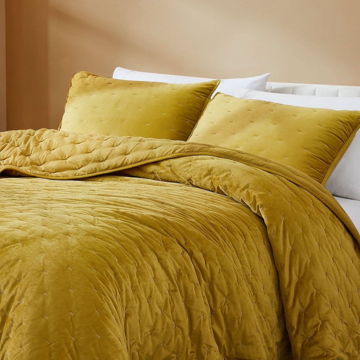 Haven Velvet Embroidered Stitch Cozy Super Soft Quilt 3 Piece Set