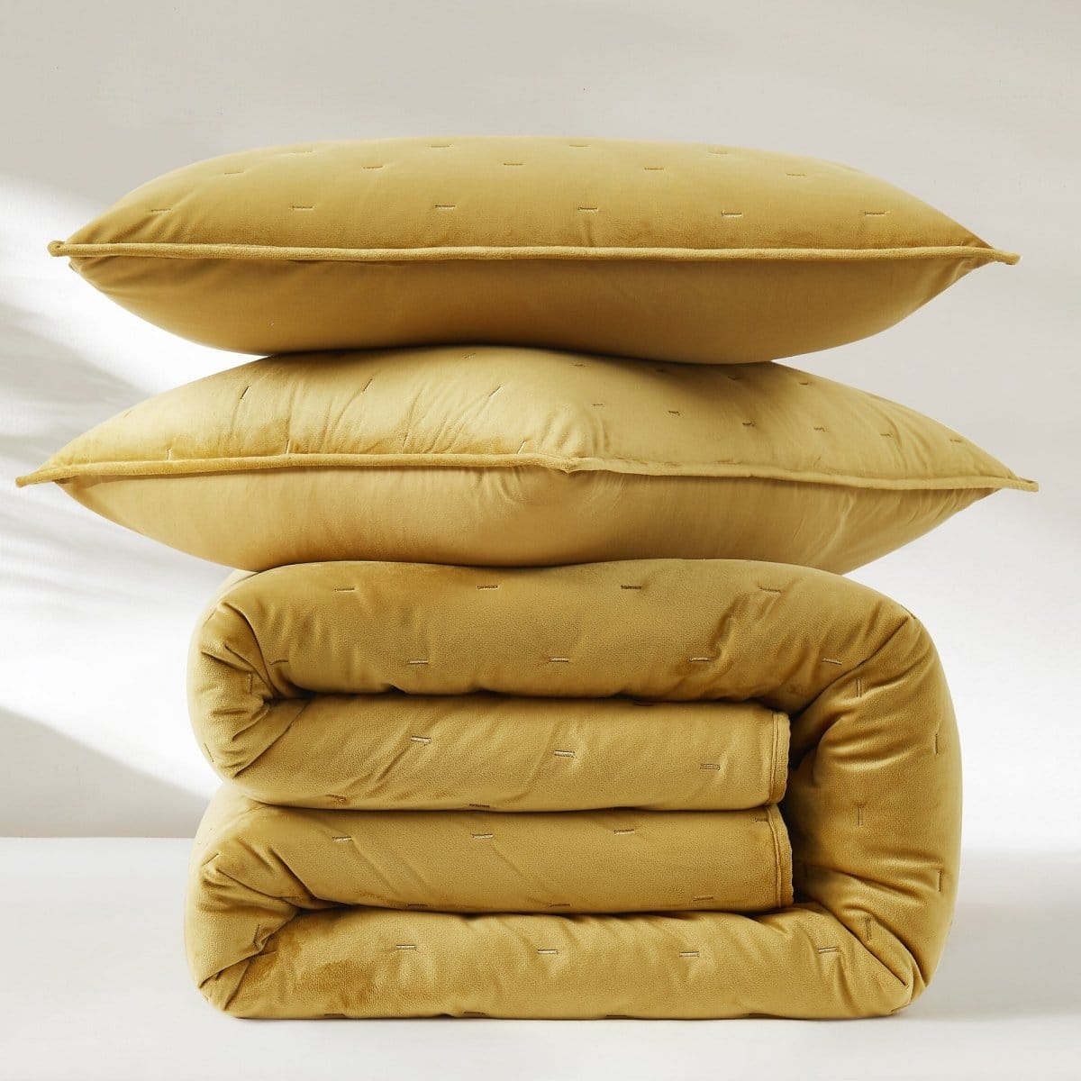 Haven Velvet Embroidered Stitch Cozy Super Soft Quilt 3 Piece Set