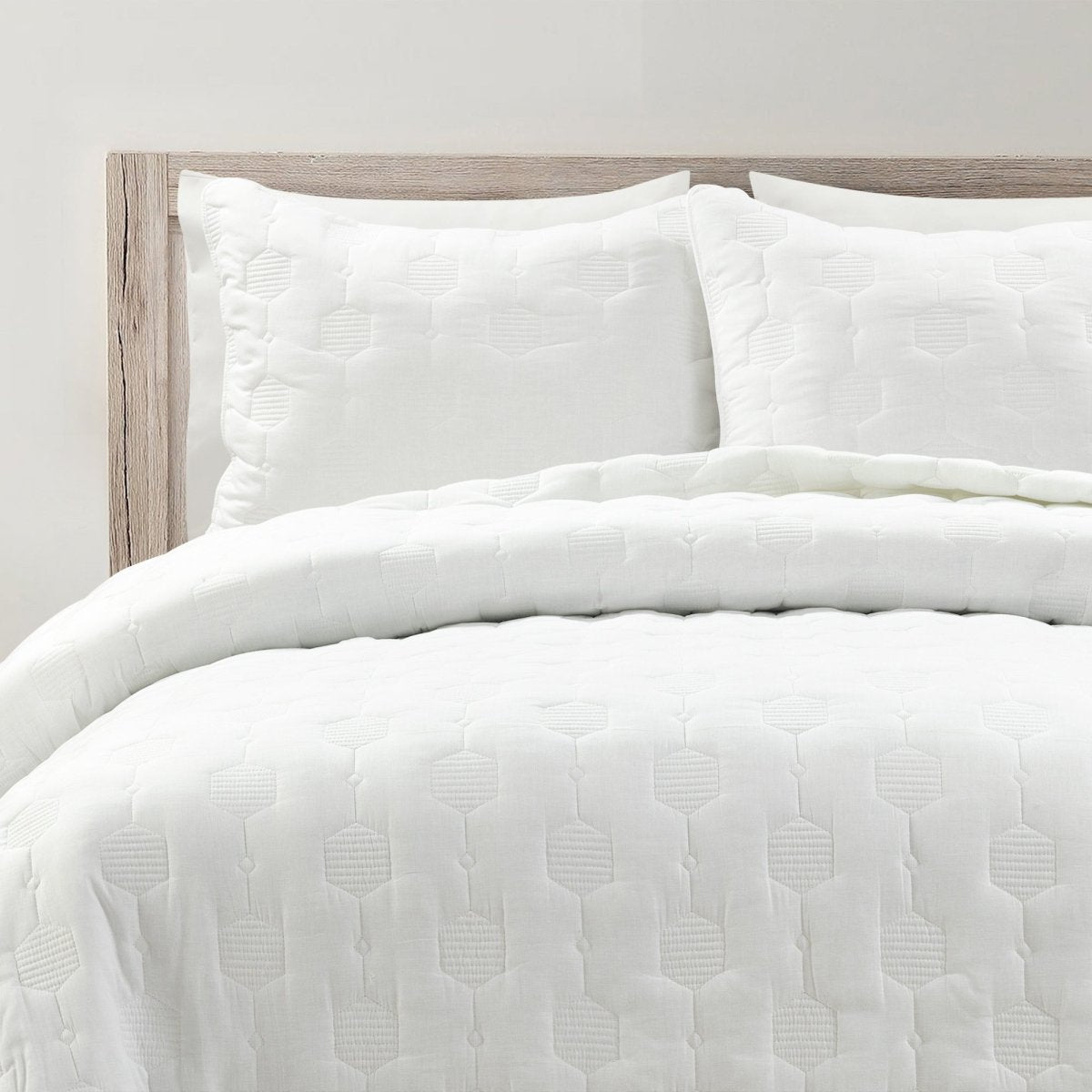 Hexagon Honeycomb Textured Cotton Quilt 3 Piece Set