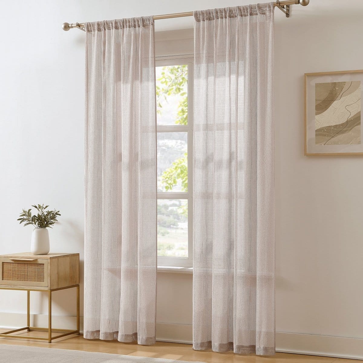 Milla Knitted Textured Sheer Window Curtain Panel Pair