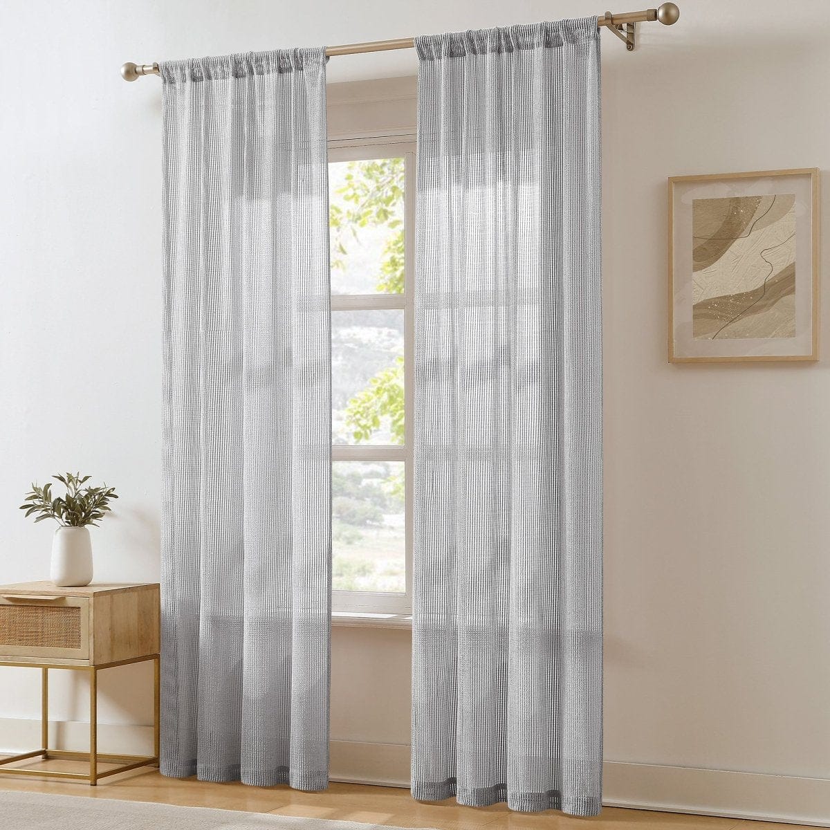 Milla Knitted Textured Sheer Window Curtain Panel Pair