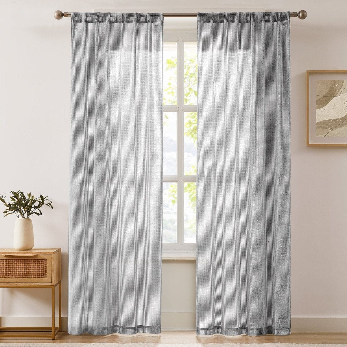 Milla Knitted Textured Sheer Window Curtain Panel Pair
