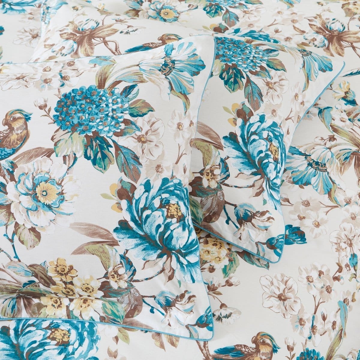 Bird And Hydrangea Reversible Cotton Duvet Cover Set