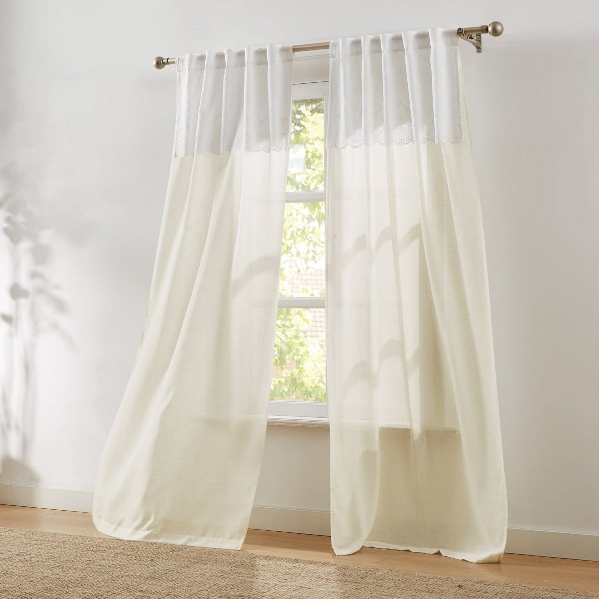 Brigitte Embroidery Eyelet Scalloped Edge Window Curtain Panels