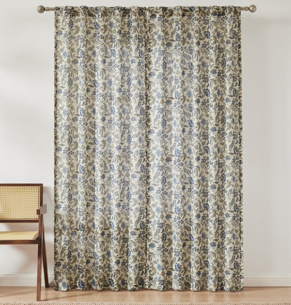 Lillian Block Print Linen Textured Window Curtain Panels