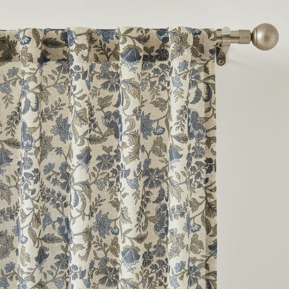 Lillian Block Print Linen Textured Window Curtain Panels