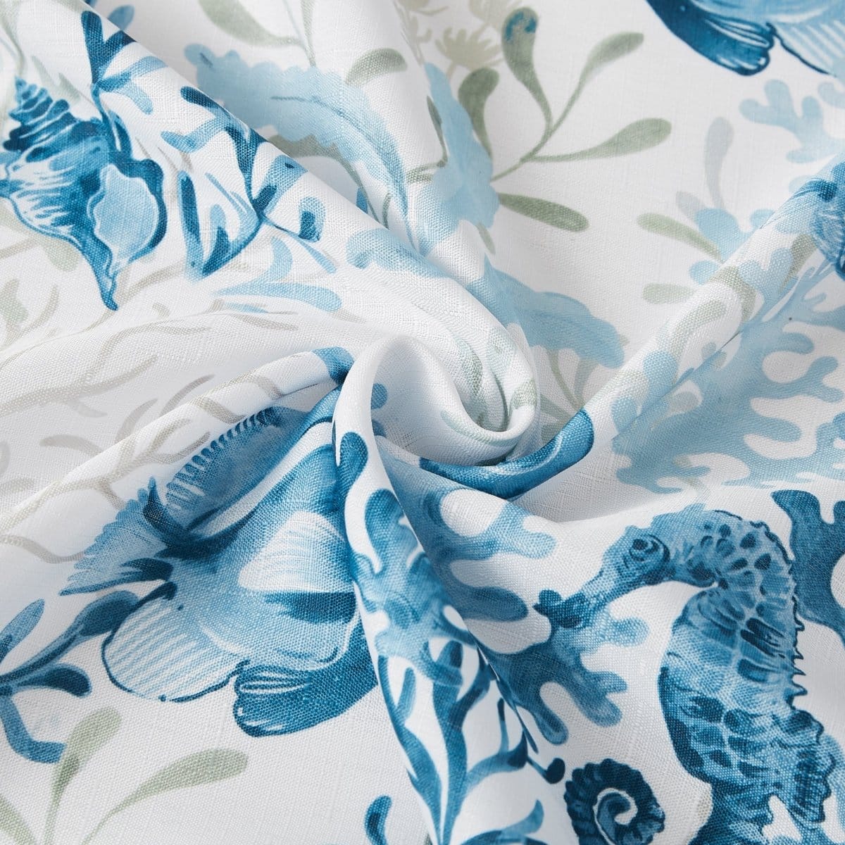 Oceana Watercolor Sea Life Linen Textured Shower Curtain