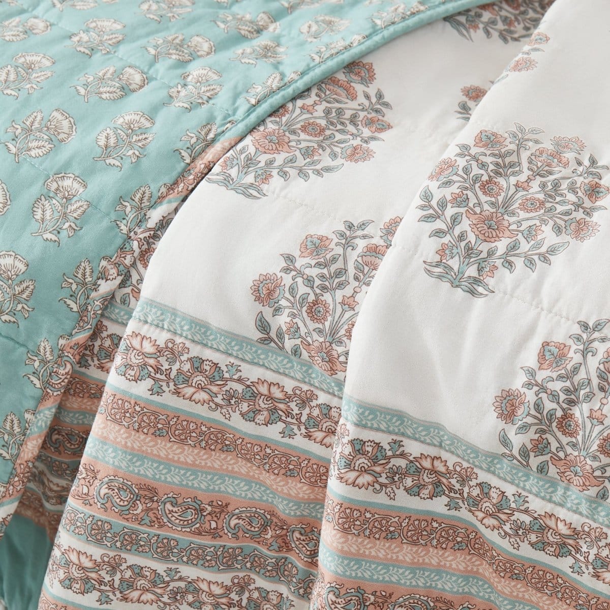 Sofia Flower Block Bouquet Reversible Cotton Throw Blanket