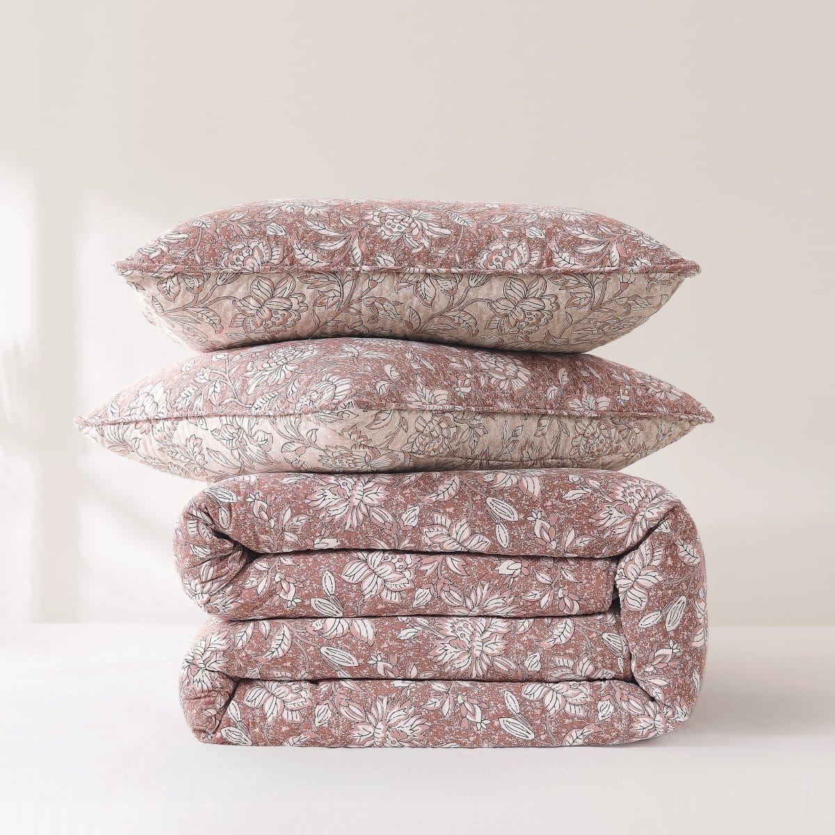 Zara Floral Block Reversible Cotton Quilt Set