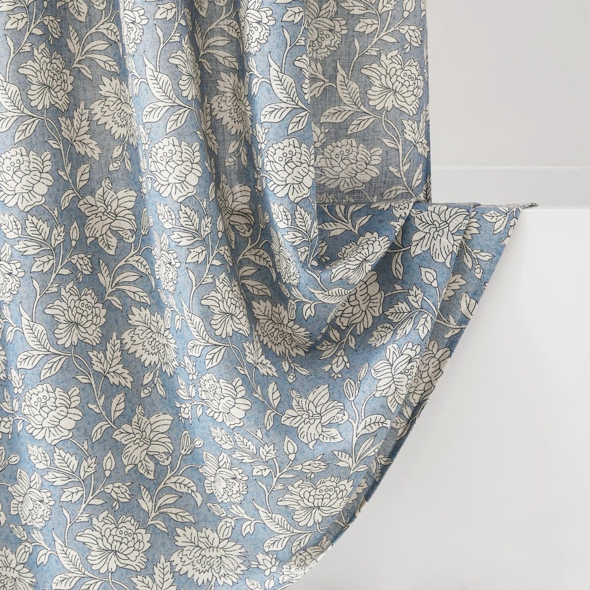 Zara Floral Block Linen Textured Shower Curtain