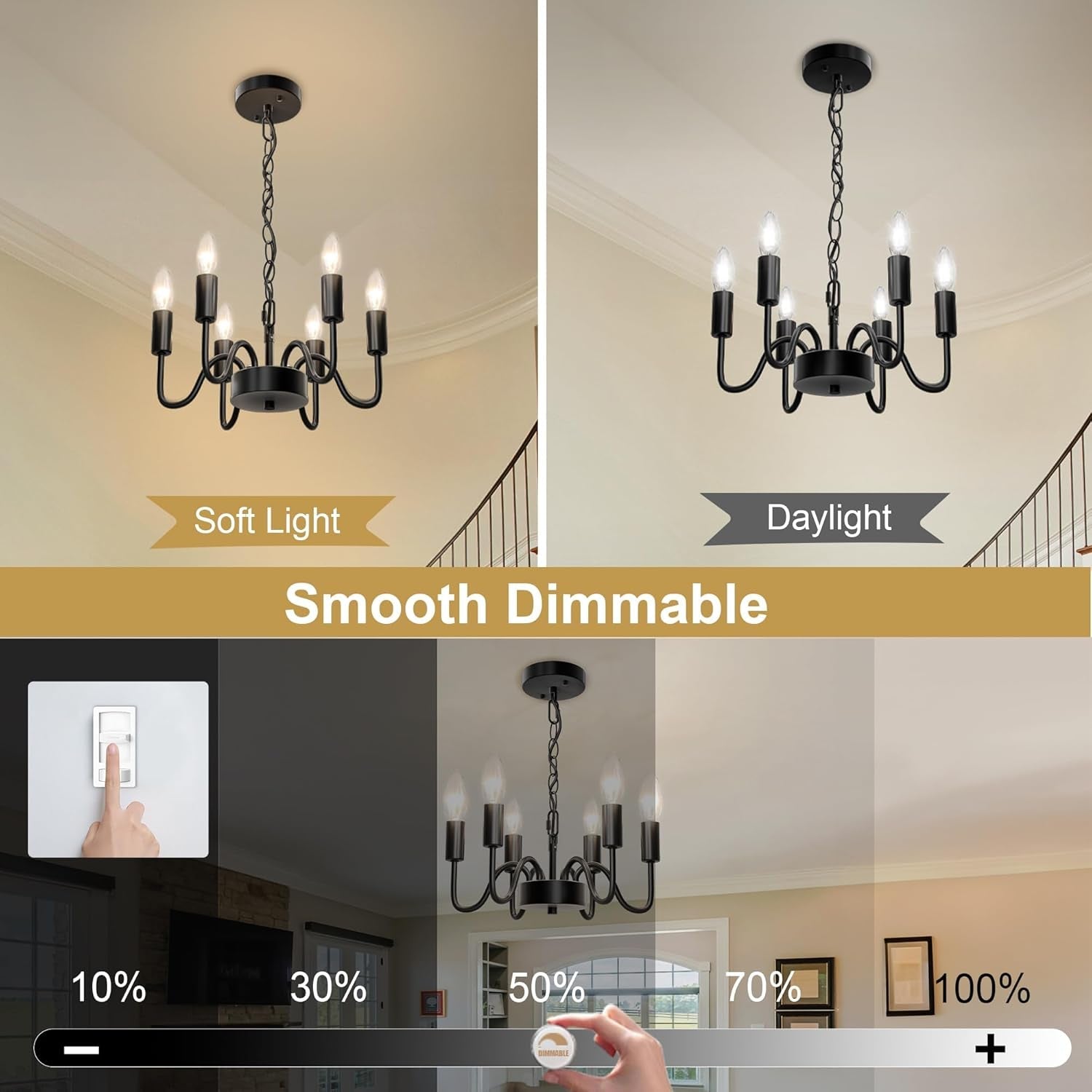 Black Industrial Farmhouse Chandelier With Adjustable Rope-3