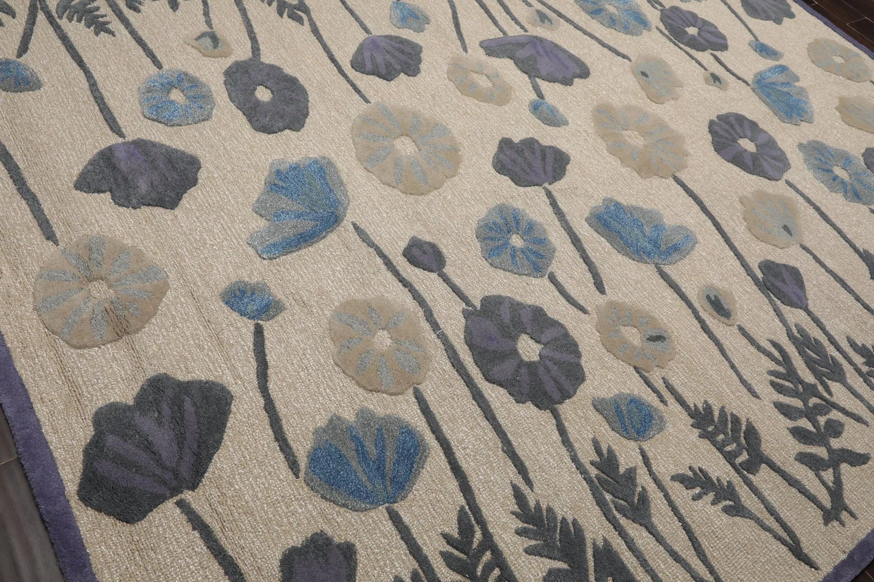 LoomBloom Multi Size Beige Hand Tufted Contemporary Botanical Wool and Silk Oriental Area Rug