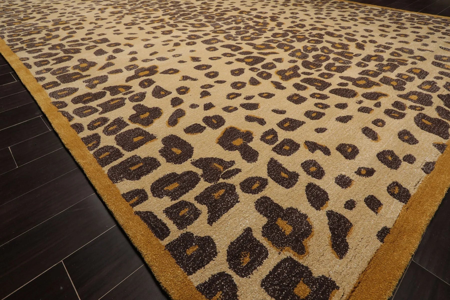 LoomBloom Multi Size Warm Beige Hand Tufted Modern Leopard Print Wool and Bamboo Silk Oriental Area Rug