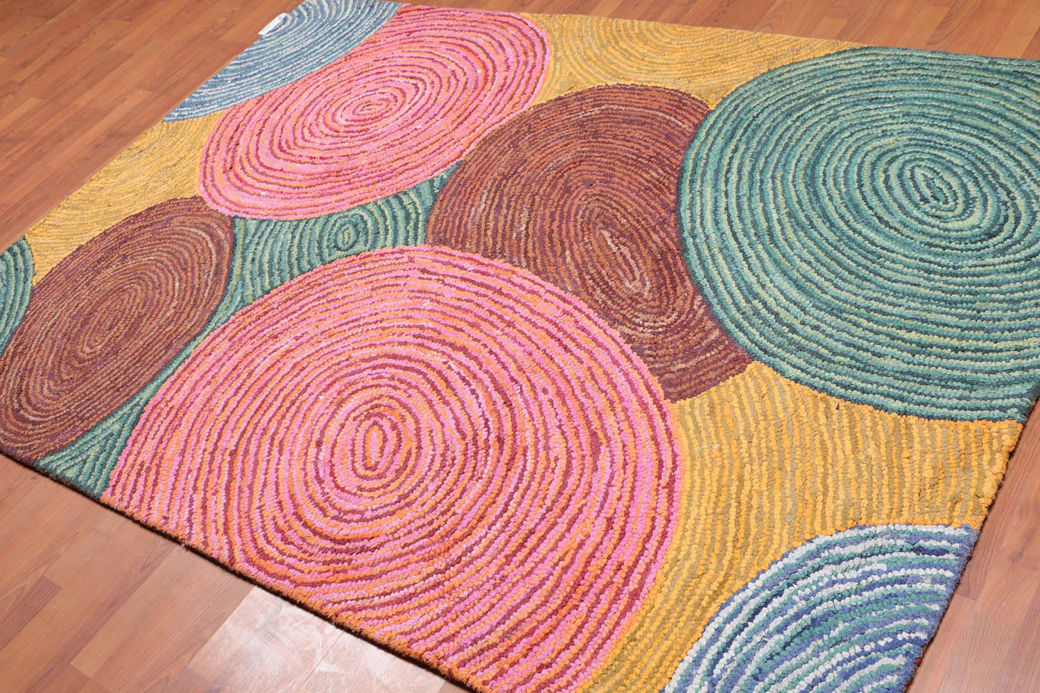 5' 4''x7' 6'' Hand Tufted Cotton Circle Medley Multi Color Cotton Area Rug Oriental Area Rug Pink, Gold Color