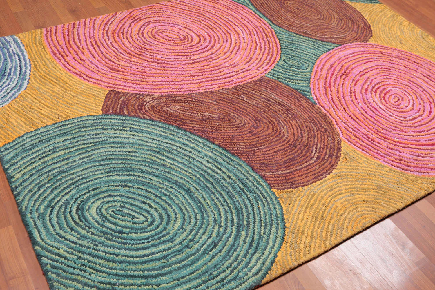 5' 4''x7' 6'' Hand Tufted Cotton Circle Medley Multi Color Cotton Area Rug Oriental Area Rug Pink, Gold Color