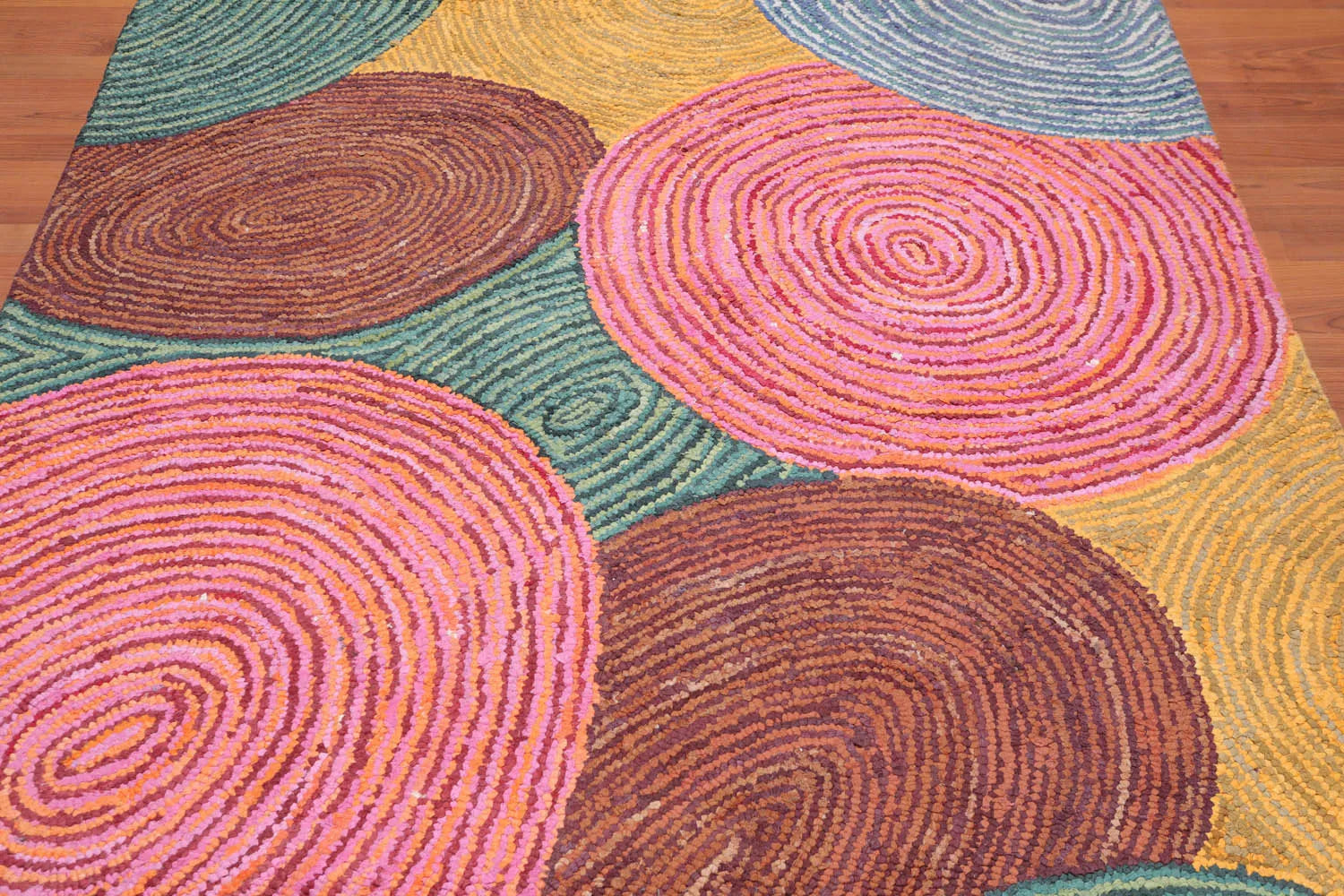 5' 4''x7' 6'' Hand Tufted Cotton Circle Medley Multi Color Cotton Area Rug Oriental Area Rug Pink, Gold Color