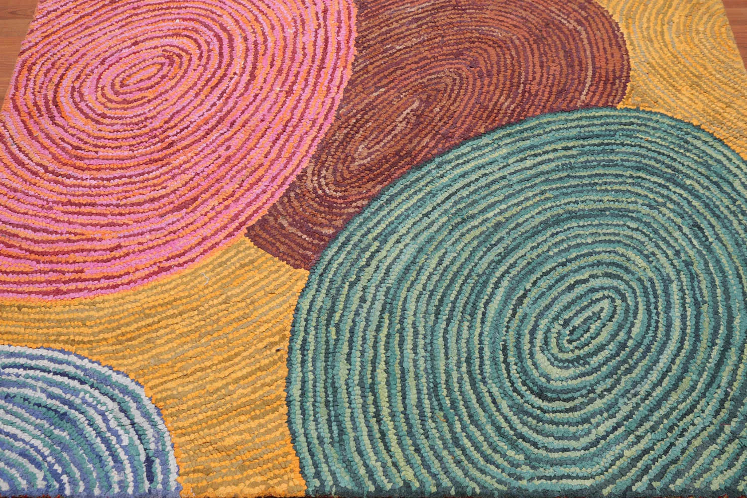 5' 4''x7' 6'' Hand Tufted Cotton Circle Medley Multi Color Cotton Area Rug Oriental Area Rug Pink, Gold Color