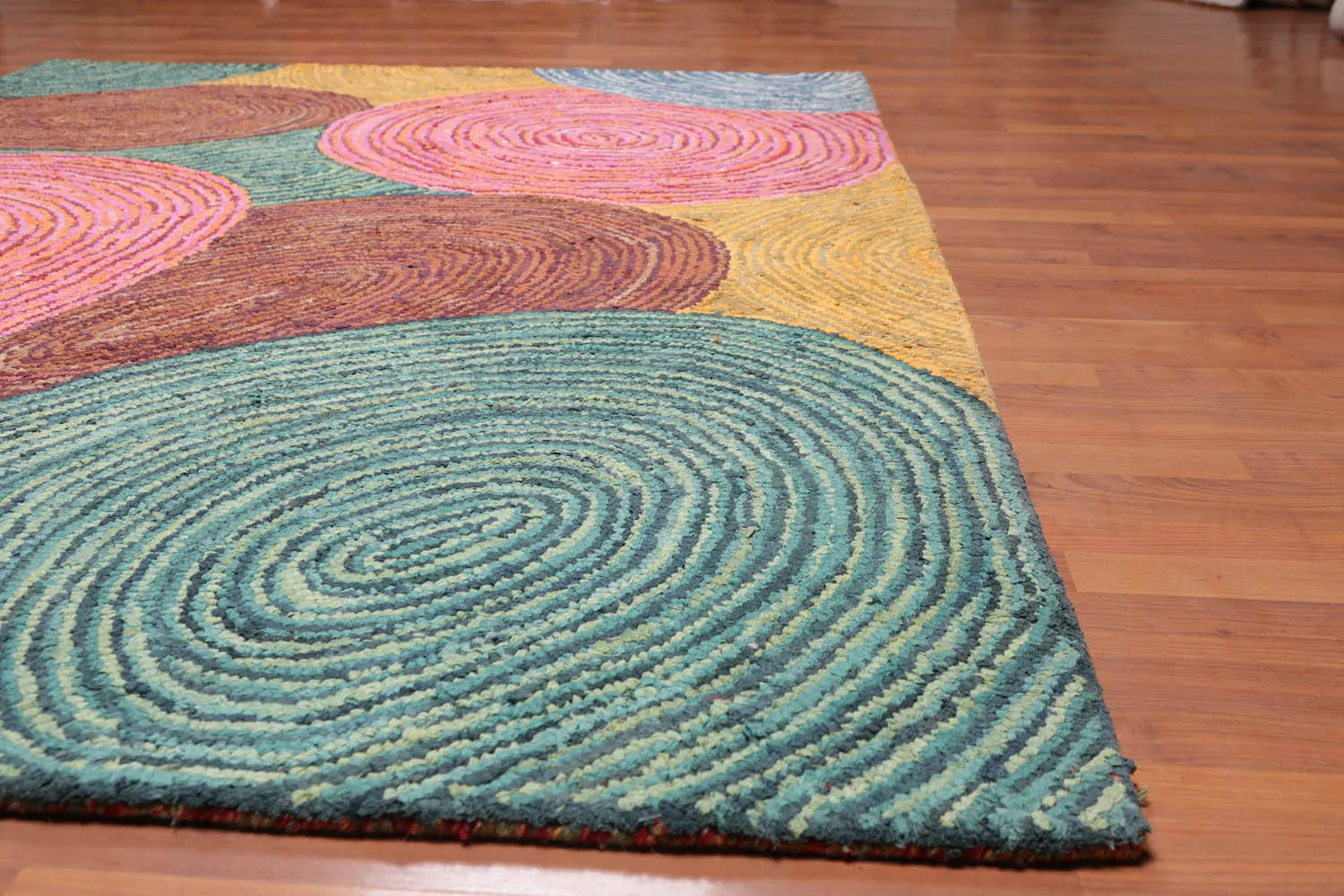 5' 4''x7' 6'' Hand Tufted Cotton Circle Medley Multi Color Cotton Area Rug Oriental Area Rug Pink, Gold Color