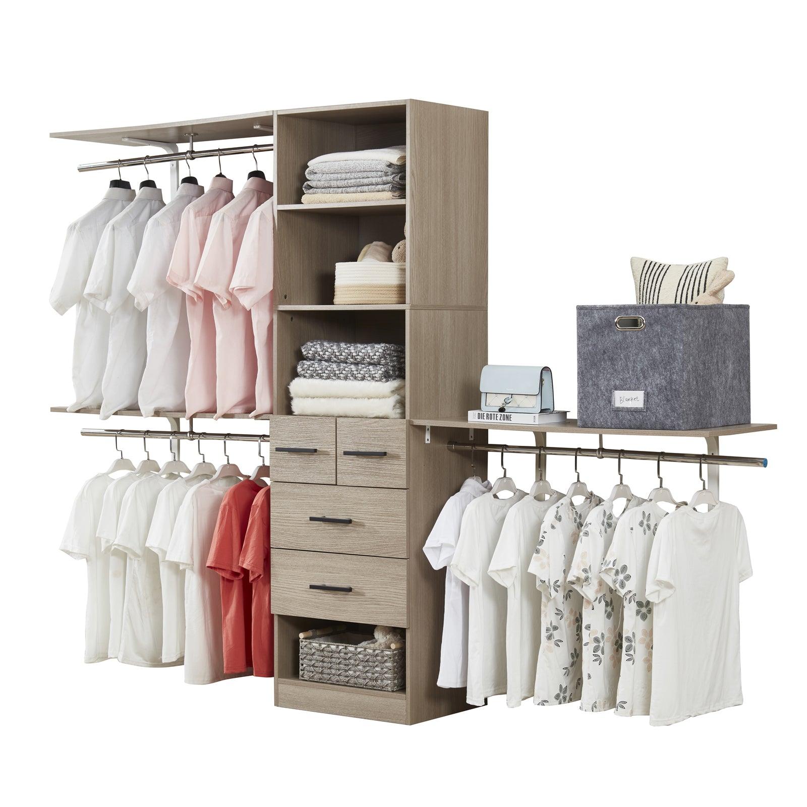 8FT Wood Closet System with Drawers & Doors - Built-In Wall-Mounted Organizer for Bedroom Clothes Storage - PRHOMZ
