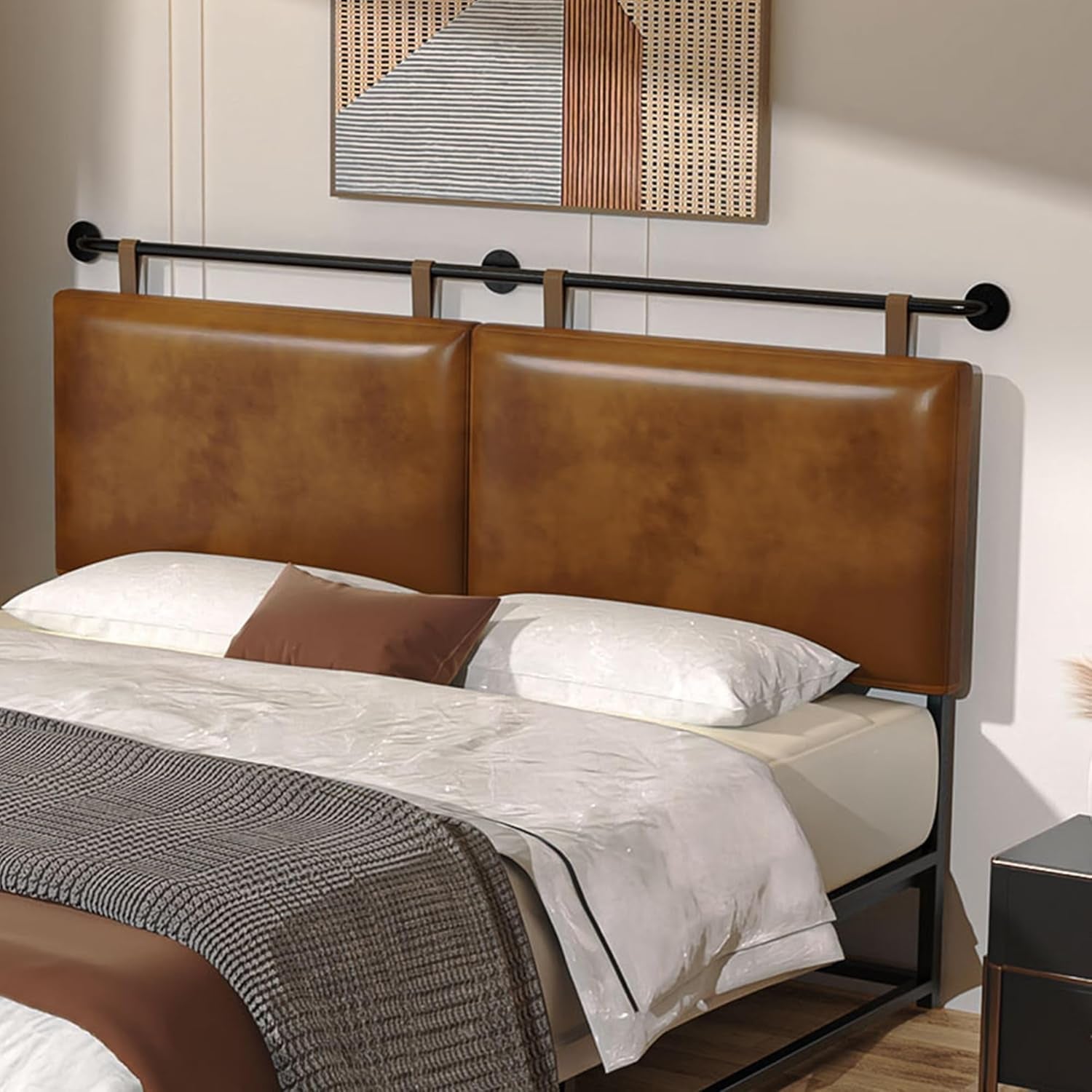 Brown King Size Wall Mounted PU Leather Headboard