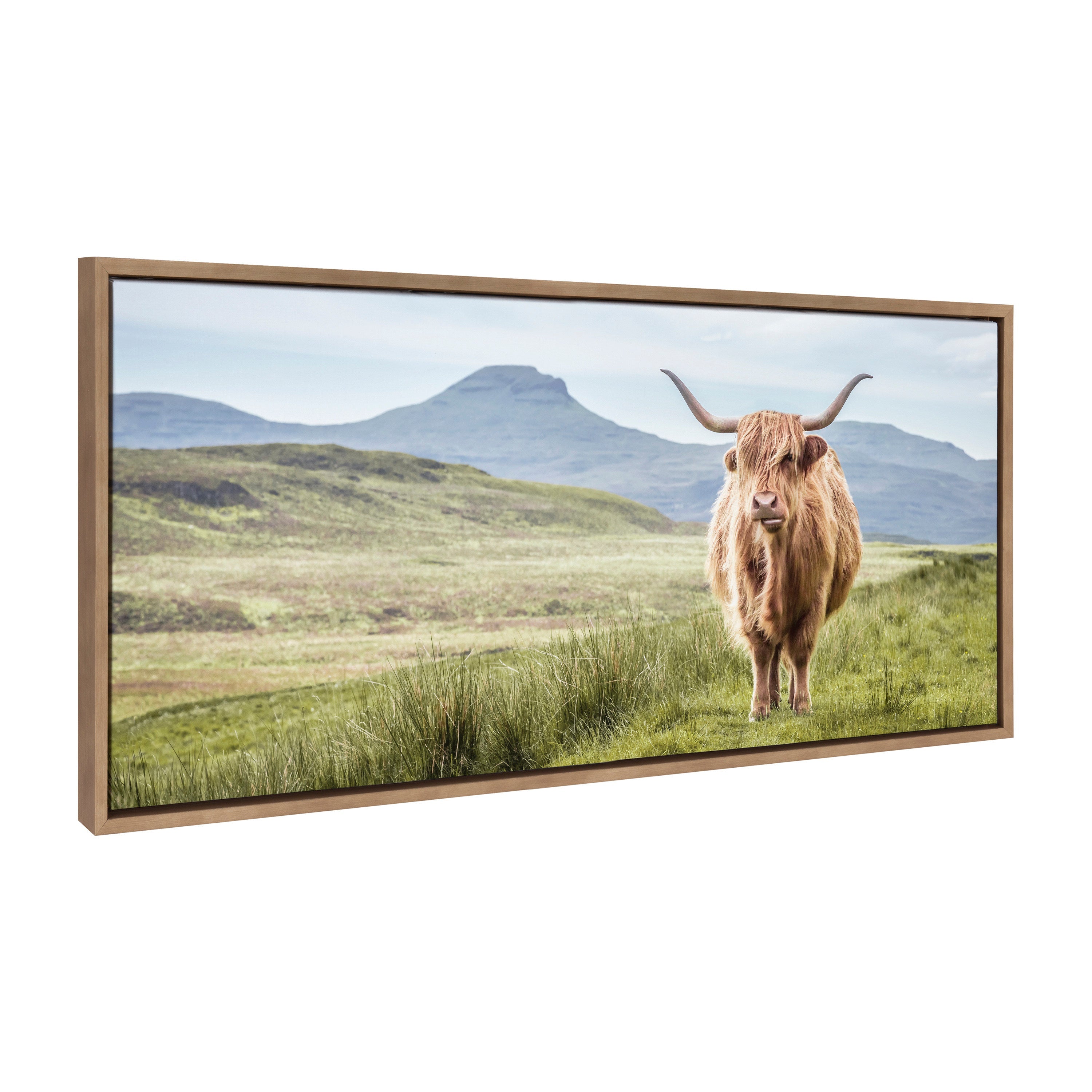 Sylvie Highland Cow Mountain Landscape Framed Canvas by The Creative Bunch Studio