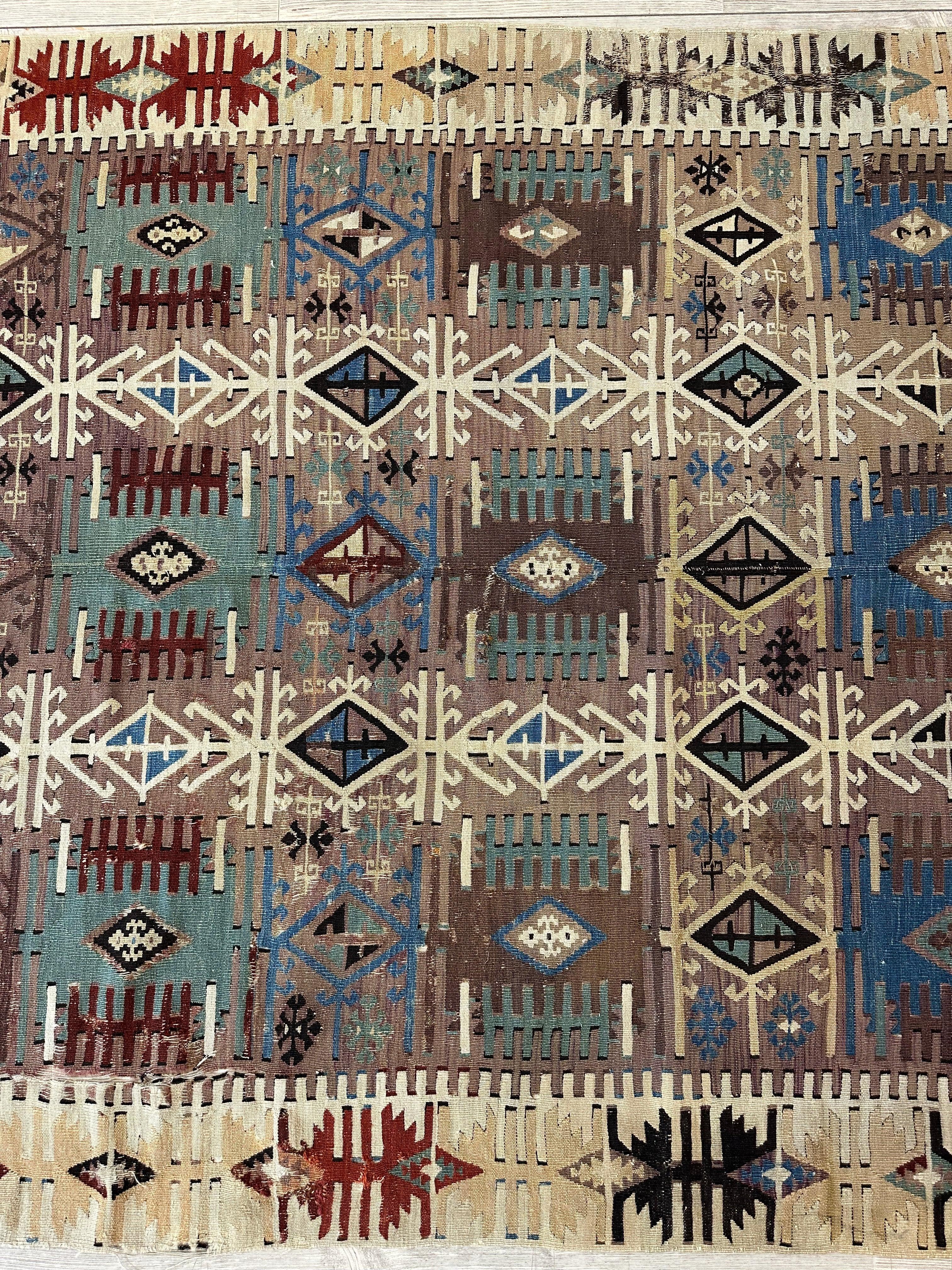 Reyhanli Anatolian 19th C Antique One Of A Kind Kilim Rug 5’ x 8’3”