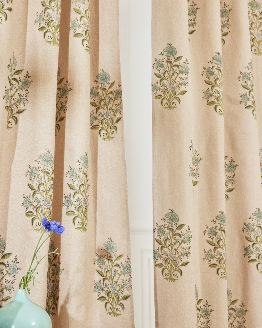 Hand Block Printed Linen Curtains | Bird & Floral Motif | Standard & Custom Lengths-1