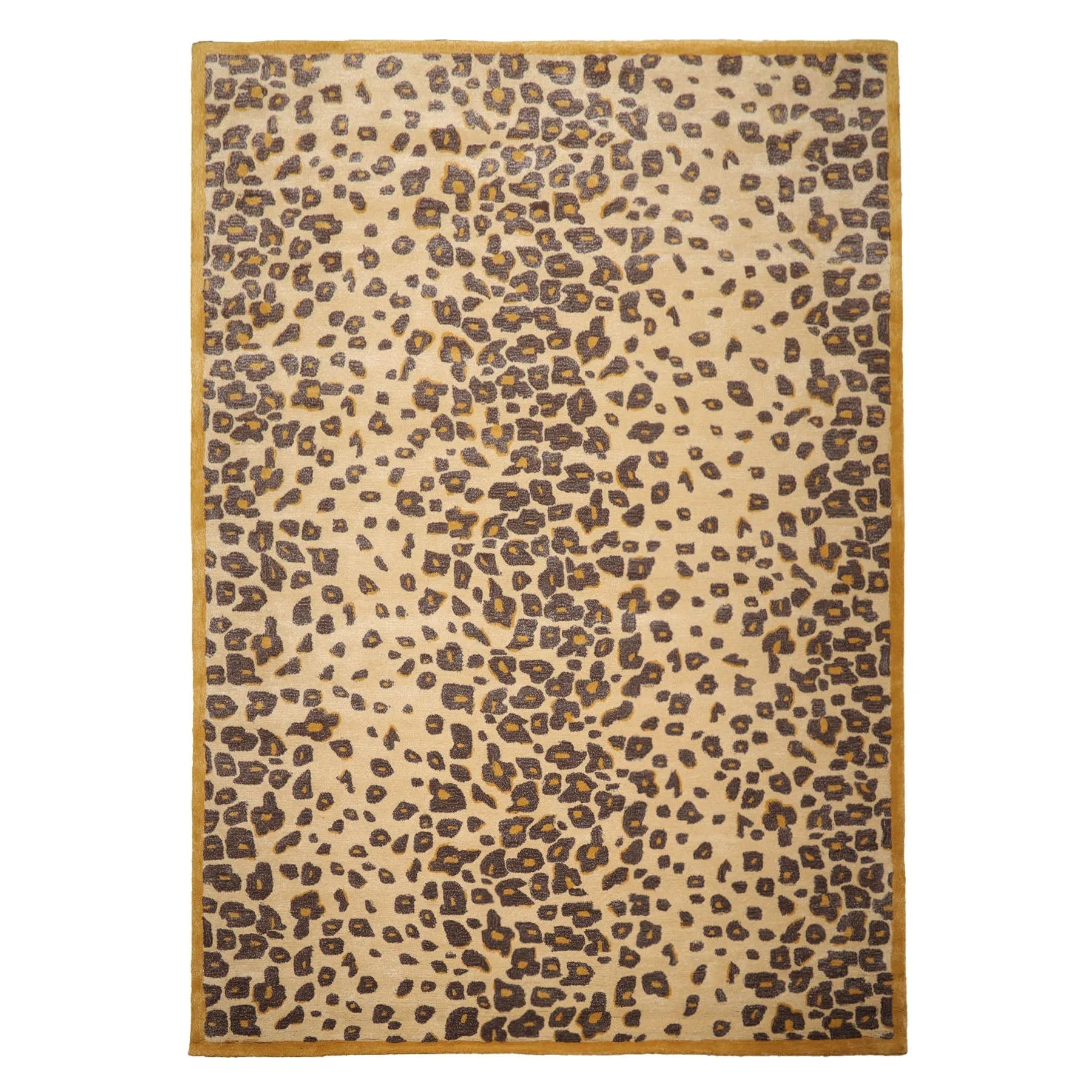 LoomBloom Multi Size Warm Beige Hand Tufted Modern Leopard Print Wool and Bamboo Silk Oriental Area Rug