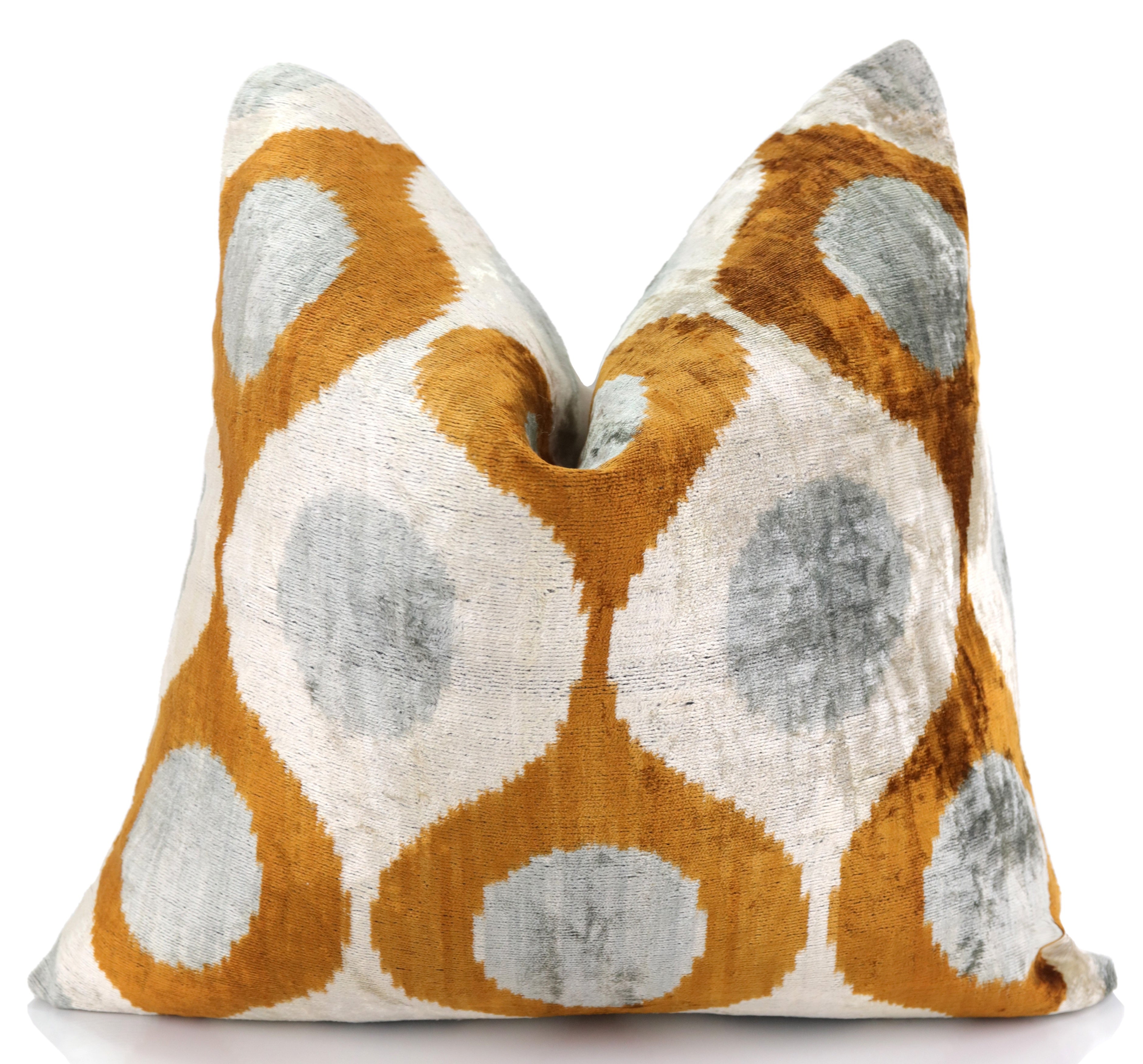 Amber Gray Silk Velvet Pillow – 16x16 Handmade Luxury Geometric Cushion