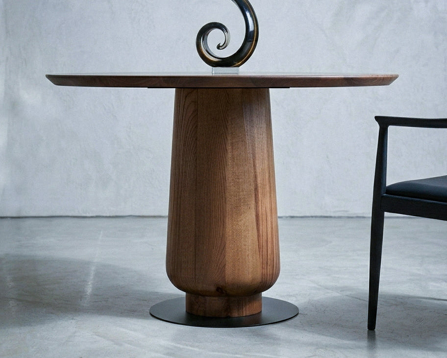 Modern Round Walnut Pedestal Dining Table