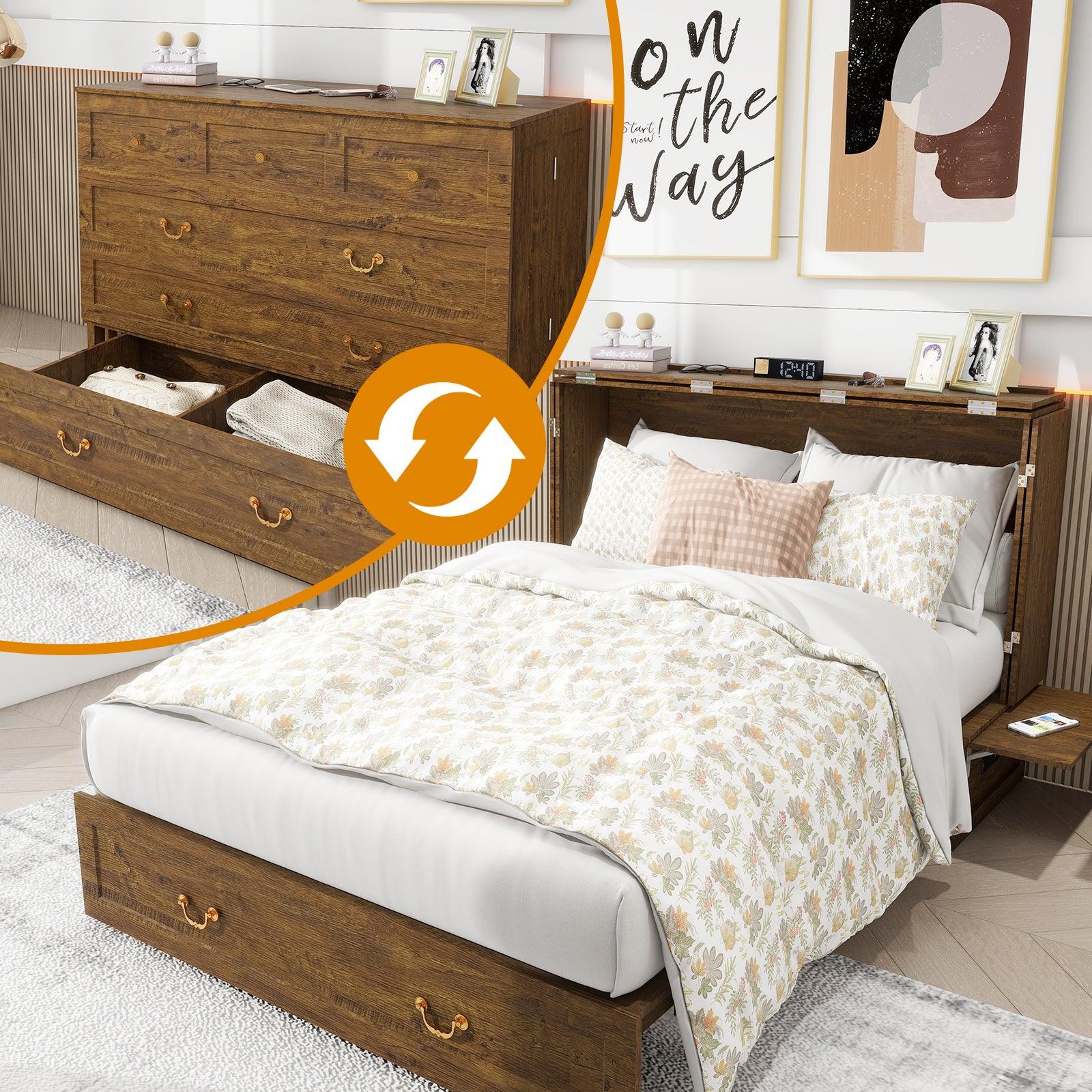 Full-Size Murphy Bed Cabinet with Storage & Drawers - PRHOMZ