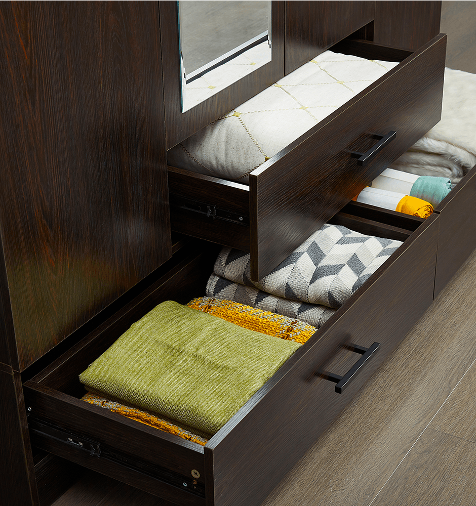 71" H Wooden Armoire Wardrobe Closet with Mirror, 4 Doors, Drawers & Shelves | 63" W Bedroom Storage Cabinet - PRHOMZ