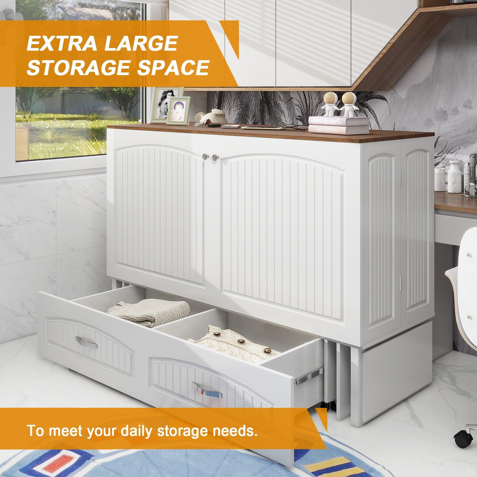 Queen Murphy Bed Cabinet with Storage, USB Ports & Drawer - PRHOMZ