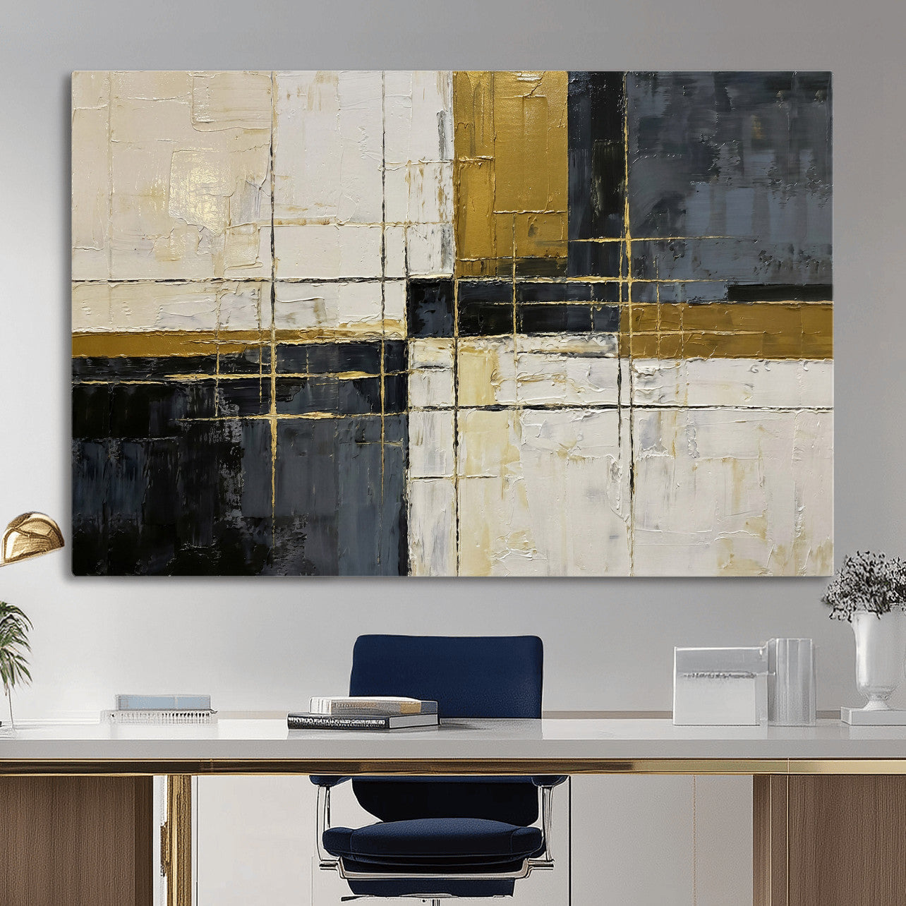 Abstract Gold and Black Wall Art Canvas Print – Modern