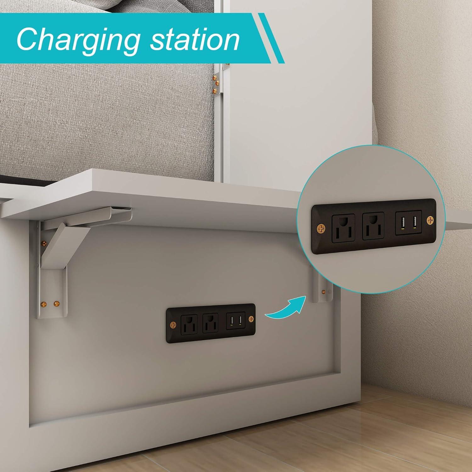 Queen Murphy Bed Cabinet with Storage, USB Ports & Foldable Design - PRHOMZ